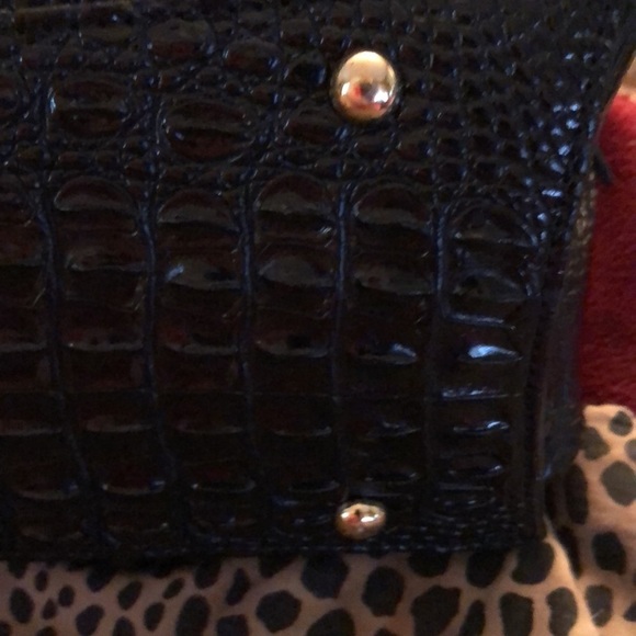 Large black Doctors bag Faux alligator embossed removable long crossbody strap - Picture 5 of 13